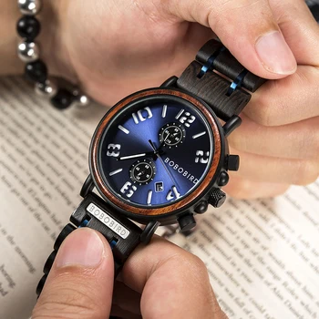 Relogio Masculino BOBO Pasăre din lemn ceas Bărbați Cuarț Ceas Militar impermeabil Ceas Luminos Mână Ceas Cu Cutie de Lemn Cadou