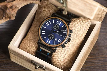 Relogio Masculino BOBO Pasăre din lemn ceas Bărbați Cuarț Ceas Militar impermeabil Ceas Luminos Mână Ceas Cu Cutie de Lemn Cadou