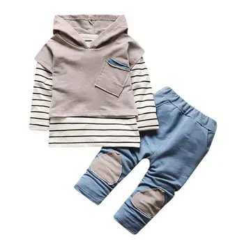 2020 Vânzare Fierbinte Copii Copilul baietel Fete Haine cu Glugă Stripe T-shirt, Blaturi+Pantaloni Set Haine Copii Set Haine 6.19