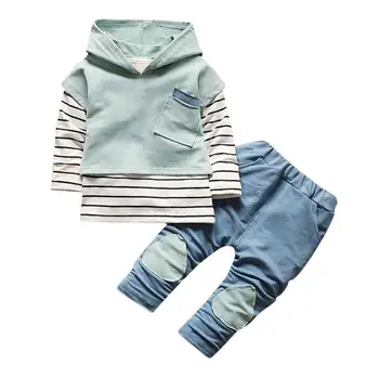2020 Vânzare Fierbinte Copii Copilul baietel Fete Haine cu Glugă Stripe T-shirt, Blaturi+Pantaloni Set Haine Copii Set Haine 6.19