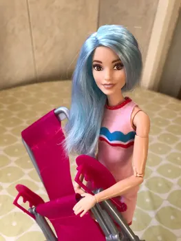 2018 Nou Roz Scaun Pliabil Scaun Lounge Scaun de Plajă Frumoasă Casă de Jucărie cu Accesorii in Miniatura Papusa Mobila Pentru Papusa barbie
