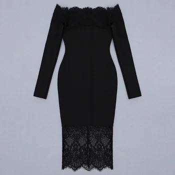 En-gros de vară 2020 femei rochie din dantela Neagra cu maneca lunga Bodycon Rochie de celebritate boutique cocktail rochie bandaj