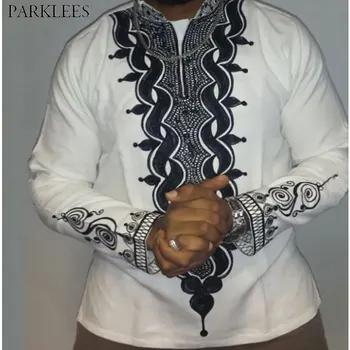 Mens Hipster African Print Dashiki Camasa Rochie 2018 Brand New Slim Fit Tribal Tigan Etnice Camasa Barbati Maneca Lunga Africa De Îmbrăcăminte