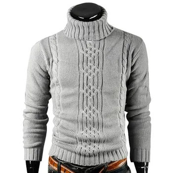 Iarna cald high-gât pulover barbati retro casual barbati pulovere jachete barbati Slim culoare solidă tricot pulovere pulovere