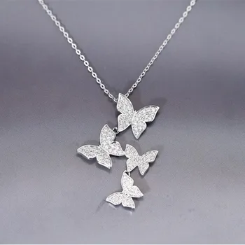 De înaltă calitate Moda Noua de Argint 925 de Bijuterii de Personalitate Fluture Cristal de sex Feminin Clavicula Lanț Pandantiv Coliere H300