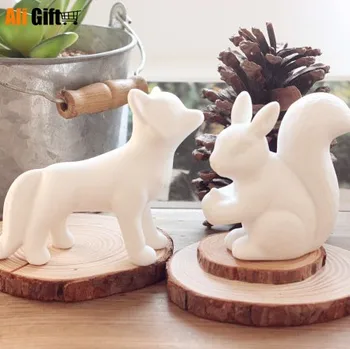Vinde fierbinte Ceramice Veverițe, Vulpi mici Ornamente Ceramice Acasă Decor Alb Ceramică Vulpe, Veveriță Figurina Decor de birou