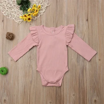 Nou-născuți Sugari Copii Fete Copii Baieti Toamna de Cauzalitate Bodysuits 6 Culori Volane Maneca Lunga Solide Calde Salopete Tinuta 0-24M