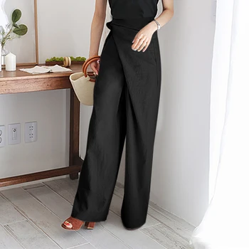 5XL Femei Elegante Solid Pantaloni Celmia 2021 Moda de Talie Mare Bandaj Asimetrice Liber Largi Picior Pantaloni Vintage Lenjerie de Pantalon 7