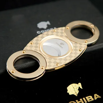 COHIBA Gadget Ton de Aur Grila Lama Dubla din Otel Inoxidabil Forma de Trabuc Cutter Cuțit de Buzunar Zigarre Cubanez Nefumători Dotari 356FL