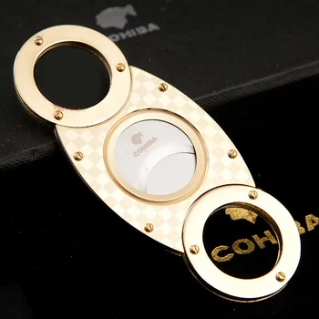 COHIBA Gadget Ton de Aur Grila Lama Dubla din Otel Inoxidabil Forma de Trabuc Cutter Cuțit de Buzunar Zigarre Cubanez Nefumători Dotari 356FL