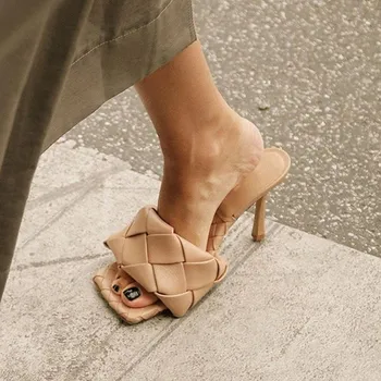 Prova Perfetto Catâri Pantofi Femei Sexy Cross-criss Papuci din Piele Square Toe cu Toc papuci femei Vara Celebritate Pantofi