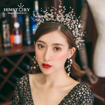 HIMSTORY Bling Frumoase Handmade Nunta Coroane Tiara cu Cercel Placat cu Negru Cristal Colorat Mireasa Benzi de Păr Bijuterii