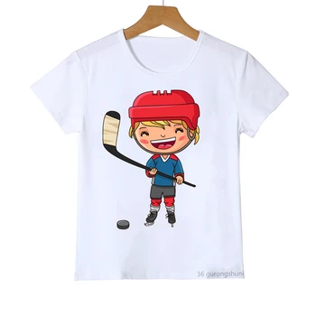 Îmbrăcăminte pentru copii, băieți/fete de vara tricou amuzant desene animate de hochei de imprimare copii tricou copii haine casual de bumbac alb copii top