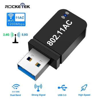 Rocketek 1200Mbps Dual Band Wireless Lan USB WiFi adaptor 8812BU Ethernet Wi-Fi Antena Dongle 2.4 G 5G pentru Pc-ul Windows
