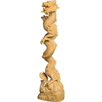 Cimișir Sculptură Chinese Reale Lemn Cu Cap De Dragon Perie Agățat Statuie De Artizanat De Bun Augur Dragon Pen Cadru Sculptura Decor Acasă