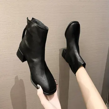 LazySeal Toamna Iarna Ghete Femei 4 cm Toc Patrat Clasic cu Fermoar Spate Moda Glezna Cizme Pentru Femei Pantofi Plus Dimensiunea 43