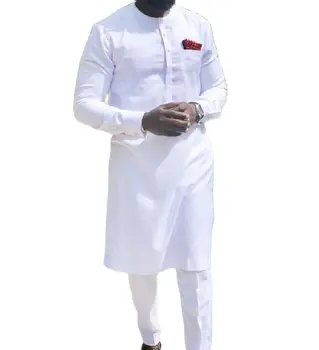 Africa de moda tricouri și pantaloni alb solid pant seturi de senator om stil de mire, costume de partid personalizate purta haine Africane