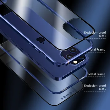 Pentru iPhone 12 Fata + Spate 360 Magnetic de Adsorbție Metal Sticlă de Caz Pentru iPhone 12mini 12 12pro 12promax Caz de Telefon