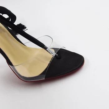 Dimensiunea 34-45 Satin Curea Flip Flop PVC Transparent Ciucure Tocuri Subtiri Sandale de Moda de Vară Stiletto Pantofi Femei