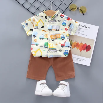 Vara Baieti Maneca Scurta Desene animate Mașină de Model T-shirt Bluza+pantaloni Scurți Tinutele Casual Set Haine Copii