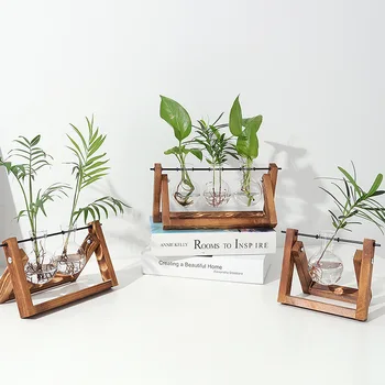 Creative Hidroponice De Plante Bonsai Cadru De Lemn Vaza De Sticla Living Modern Desktop Decoratiuni Ghivece De Flori