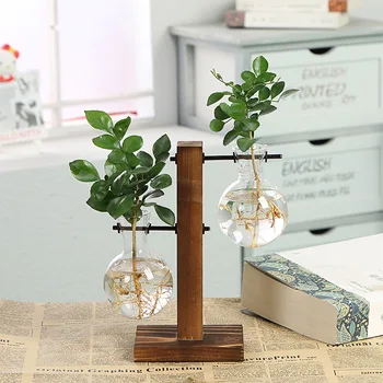 Creative Hidroponice De Plante Bonsai Cadru De Lemn Vaza De Sticla Living Modern Desktop Decoratiuni Ghivece De Flori