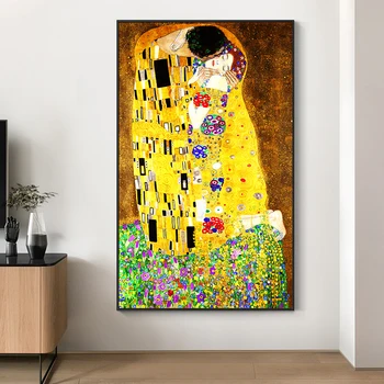 Gustav Klimt Sarutul Abstracte Pictura Panza Printuri si Postere Celebre Reproduceri Poze de Perete pentru Living Decorul Camerei