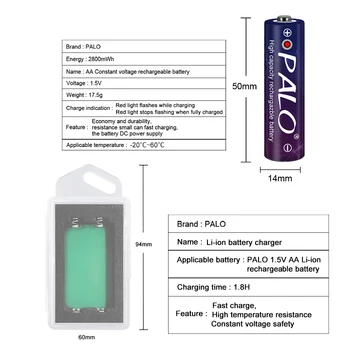 PALO capacitate de 1,5 V 2800mWh AA Baterie li-ion 2800mwh li-polimer cu USB reîncărcabilă litiu AA Încărcător+cablu USB