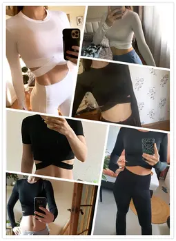 Femei cu Maneci Lungi de Funcționare Tricouri Sexy Expuse Buric Yoga tricouri Solid Tricouri Sport iute Uscat Sală de Fitness, Crop Topuri Sport Uzura
