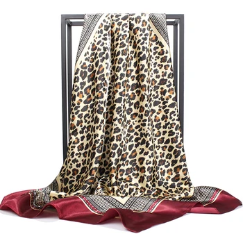 Piața Leopard Eșarfă de Mătase de Lux Marca Șal Senzație de Moale și un aspect Strălucitor Cap Foulard Femei Eșarfe 90X90CM
