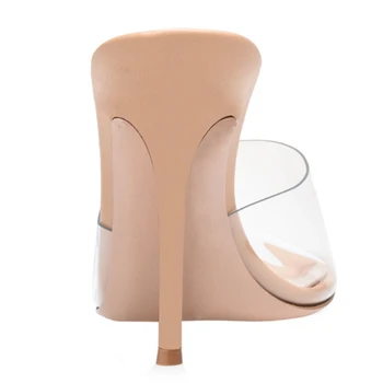 2020 Nou PVC Catâri Pantofi Nude, Transparent, Papuci de casă Subliniat Degete Sexy Tocuri Subtiri de Mare de Femei Sandale Tobogane de Pantofi Plus Dimensiune 45