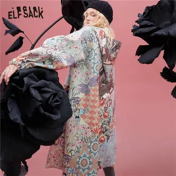ELFSACK X Neimy Grafic Supradimensionat Casual piele de Căprioară Elegant Buton Claxon Haină de Lână Femei 2020 Toamna ELF coreean Doamnelor Cald Uza de zi cu Zi