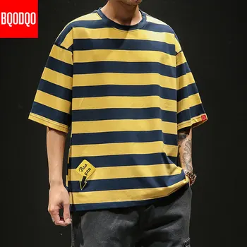 Hip-hop-ul Casual Supradimensionate Moda T-shirt Albastru de Vară Streetwear Harajuku tricou Barbat din Bumbac cu Maneci Scurte Dungă de Fitness Tee Barbati