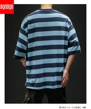 Hip-hop-ul Casual Supradimensionate Moda T-shirt Albastru de Vară Streetwear Harajuku tricou Barbat din Bumbac cu Maneci Scurte Dungă de Fitness Tee Barbati