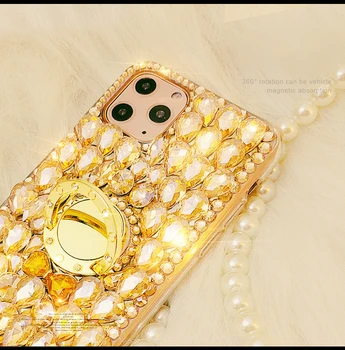 Aur de Cristal Curea de Telefon Inel de Diamant Stras Caz Pentru iPhone SE 2020 11 Pro MAX X XR XS 7 8 6s Plus 12 Caz Sclipici Bling