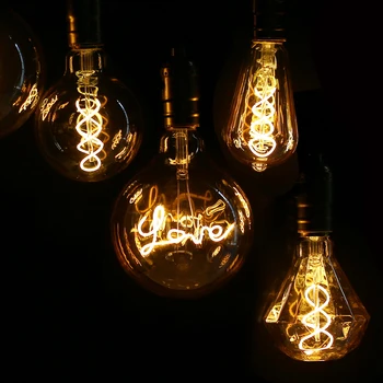 AC 220V Vintage E27 LED Bulb Lampa Edison A60 ST64 G80 G95 G125 Retro Lumină LED-uri Bec cu Filament în Spirală Lampa LED Decor Edison Lampa