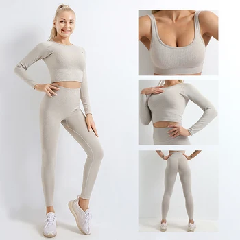 CAPMAP Yoga Costum Uscare Rapidă Jambiere Pentru Fitness Suite Culoare Solidă Sport Respirabil Femei Trening Trei Piese Set Sport