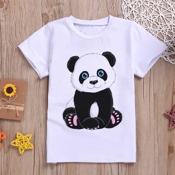Drăguț Nou pentru Copii T-shirt Kawaii Panda Băiat Și Fată T-shirt Harajuku Design de Desene animate pentru Copii Tricou Rotund Gat Copil Alb T-shirt