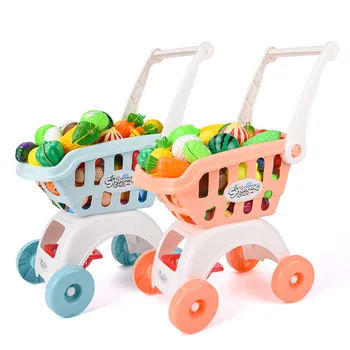 Copii Pretinde Joc Cosul De Cumparaturi Supermarket Cumpărături Alimente Cart Carucior Jucarii De Bucatarie Simulare De Tăiere Tort De Fructe De Jucării