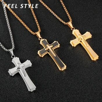 Christian Isus Colier Pandantiv Cruce Din Otel Inoxidabil Multistrat Crucifix Collares Pentru Bărbați Bijuterii De Înaltă Calitate