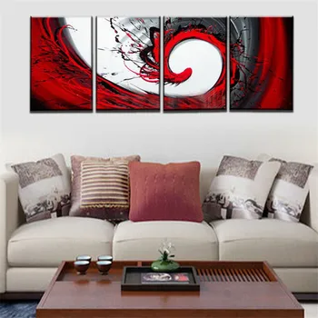 Pictate manual roșu negru alb panza pictura in ulei modern, abstract, arta de perete living artă decorativă seturi de 4 buc