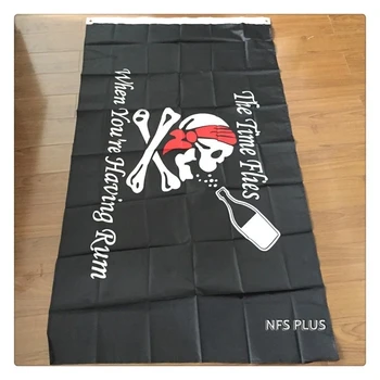 Negru Pavilion Pirat 90x150cm Poliester Ori Zboară Când te distrezi Rom Decorativ Imprimat Steaguri Și Bannere Pentru Petrecere Acasă