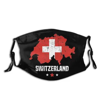 Elveția Pavilion Elvețian Reutilizabile Tipărite Gura Masca de Fata Anti Ceata Rece Dovada cu Filtru Clema Capac Protecție Mufla pentru Bărbați