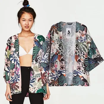 Plajă Șifon cardigan chimono Acoperi Folie de Soare, Tricou pentru Femei de Moda Bluza tricou 2019 Femei pe Jumătate Maneca Tricou Imprimat Florale