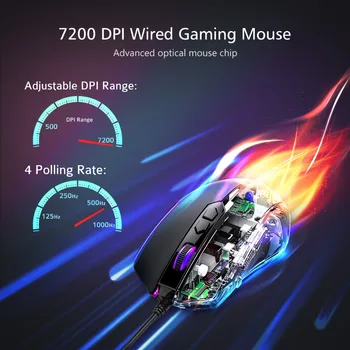 VicTsing 8 Butoane Programabile 7200 DPI Reglabil Optical Gaming Mouse Ergonomic Mouse Cu Cablu RGB Mouse de Gaming