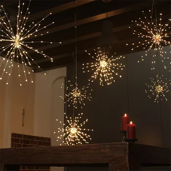 Baterie sau Solar Agățat Starburst Zână Strig Lumini 200 Led-uri DIY Cupru focuri de Artificii Șir Ghirlanda de Crăciun Petrecere luminite