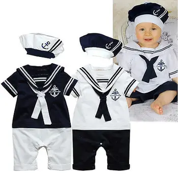 NEW Baby Boy Fata de Guler Marinar Costum Costum Crească Tinuta Romper Pantaloni Haine și Pălărie