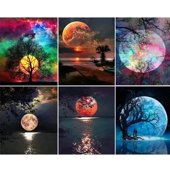Acrilice Pictura Digitală De Numere Peisaj plin de Culoare Lună 40X50cm Imagini De Numere DIY Pe Panza Fara rama