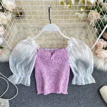 2020 Coreea de Vara pentru Femei de Moda Casual Dulce Scurt Puff Maneca Bluza si Top Blusas Femininas Elegante H526