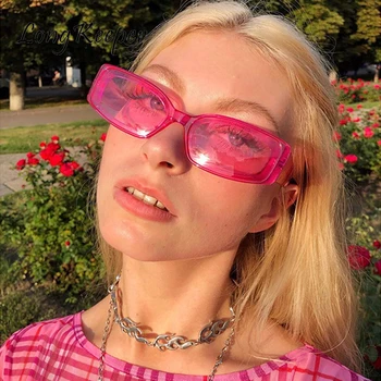LongKeeper 2020 Retro Dreptunghi Îngust ochelari de Soare pentru Femei Brand Design Vintage ANII ' 90 Roz Verde Ochelari de Soare Clar Nuante de sex Feminin